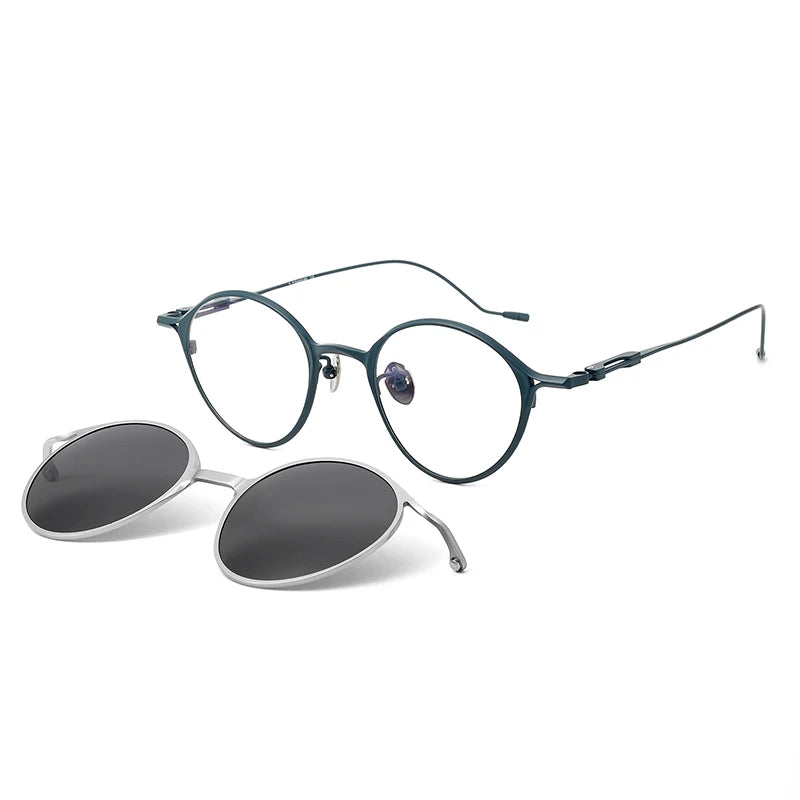 Aror Unisex Full Rim Oval Titanium Eyeglasses with Clip-On Sunglasses - Lightweight & Durable Frame for Men & Women - Perfect for Reading, Driving & Outdoor Activities (Model 91038)