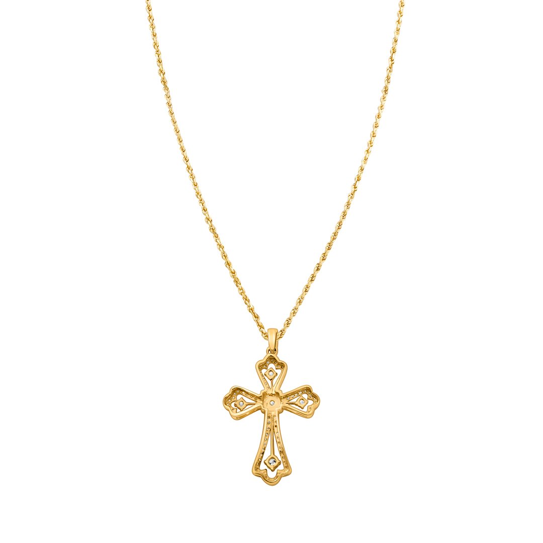 14K Yellow Gold Diamond Cross Pendant Necklace - 1.75 Carat Total Weight - Perfect for Religious Gifts, Baptism, First Communion & Everyday Elegance