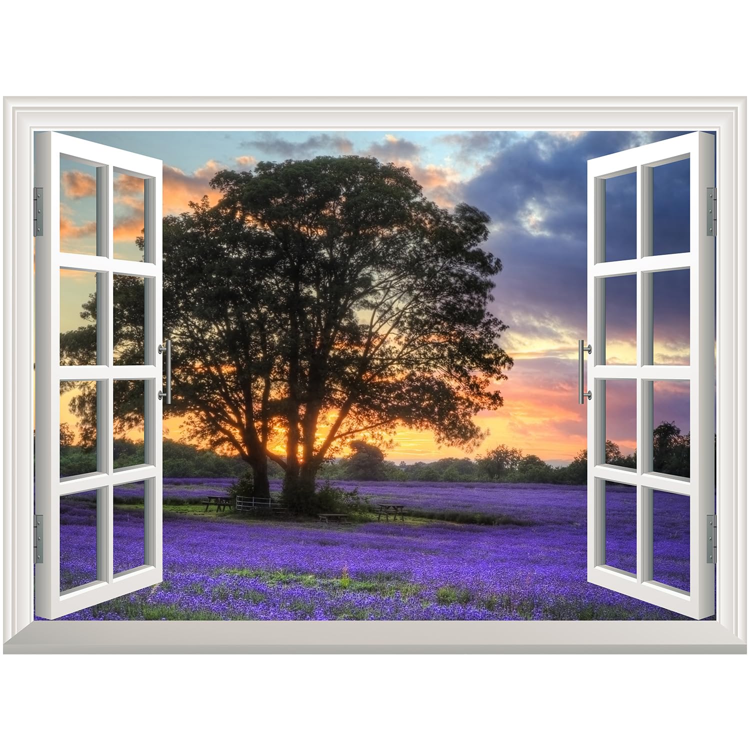 Wall26 Removable Sunset on Purple Field Wall Sticker Mural - 24