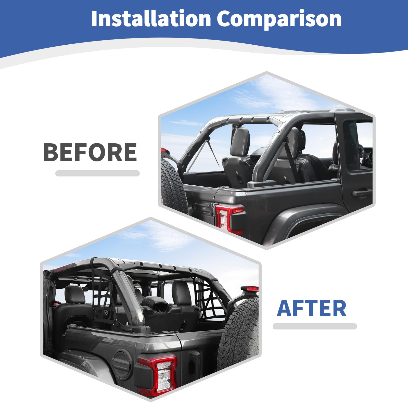 Jeep Wrangler JL JLU 4-Door Mesh Cargo Trunk Side Net Restraint - 2-Pack Black Storage Accessories for 2018+ Models | Roof Top Baggage Organizer for Camping & Off-Road Adventures