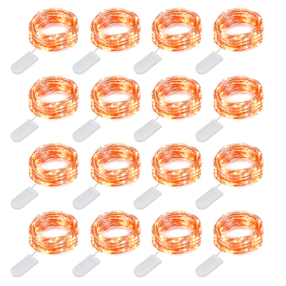 16 Pack 10 ft Fairy Lights Battery Operated - 30 LED String Lights Waterproof for Bedroom, Wedding, Halloween & Christmas Decor - Orange Battery Powered Indoor Outdoor Lighting for Home, Garden & Party Decorations