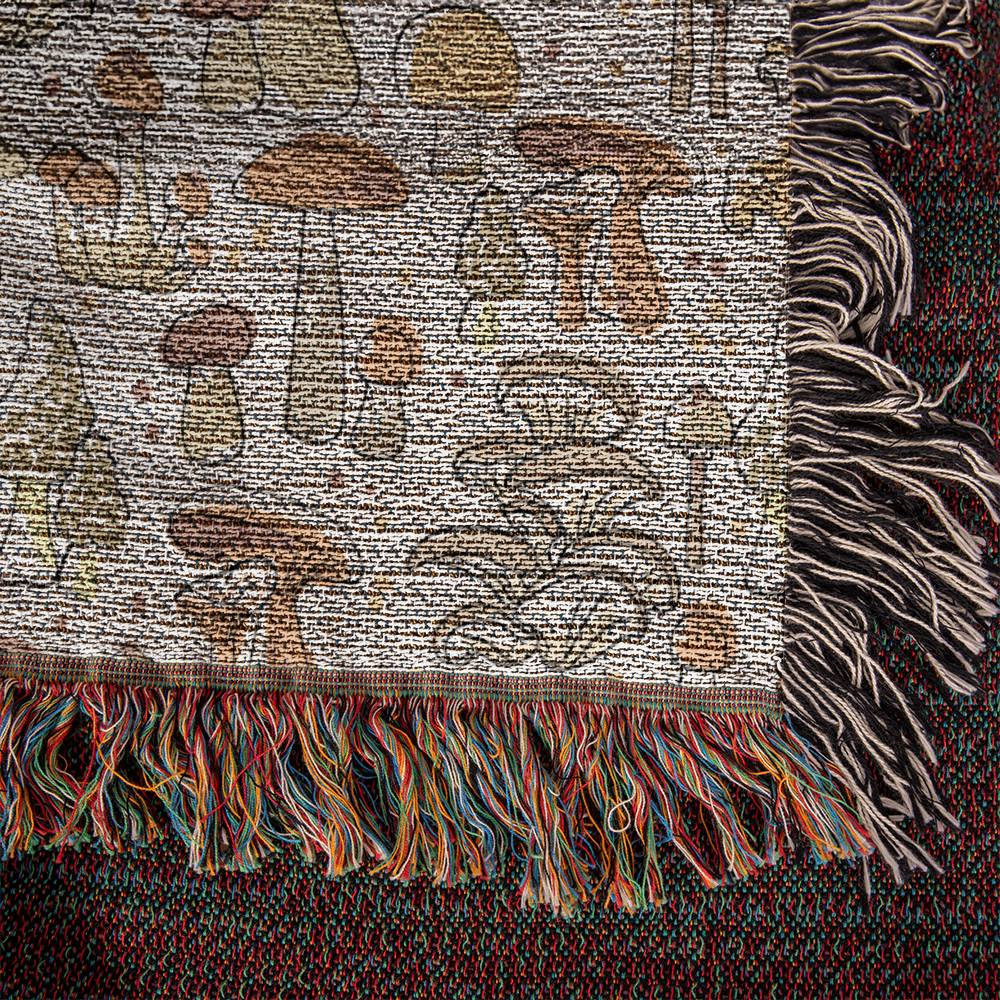 Handwoven 100% Cotton Mushroom Blanket with Fringe - 50