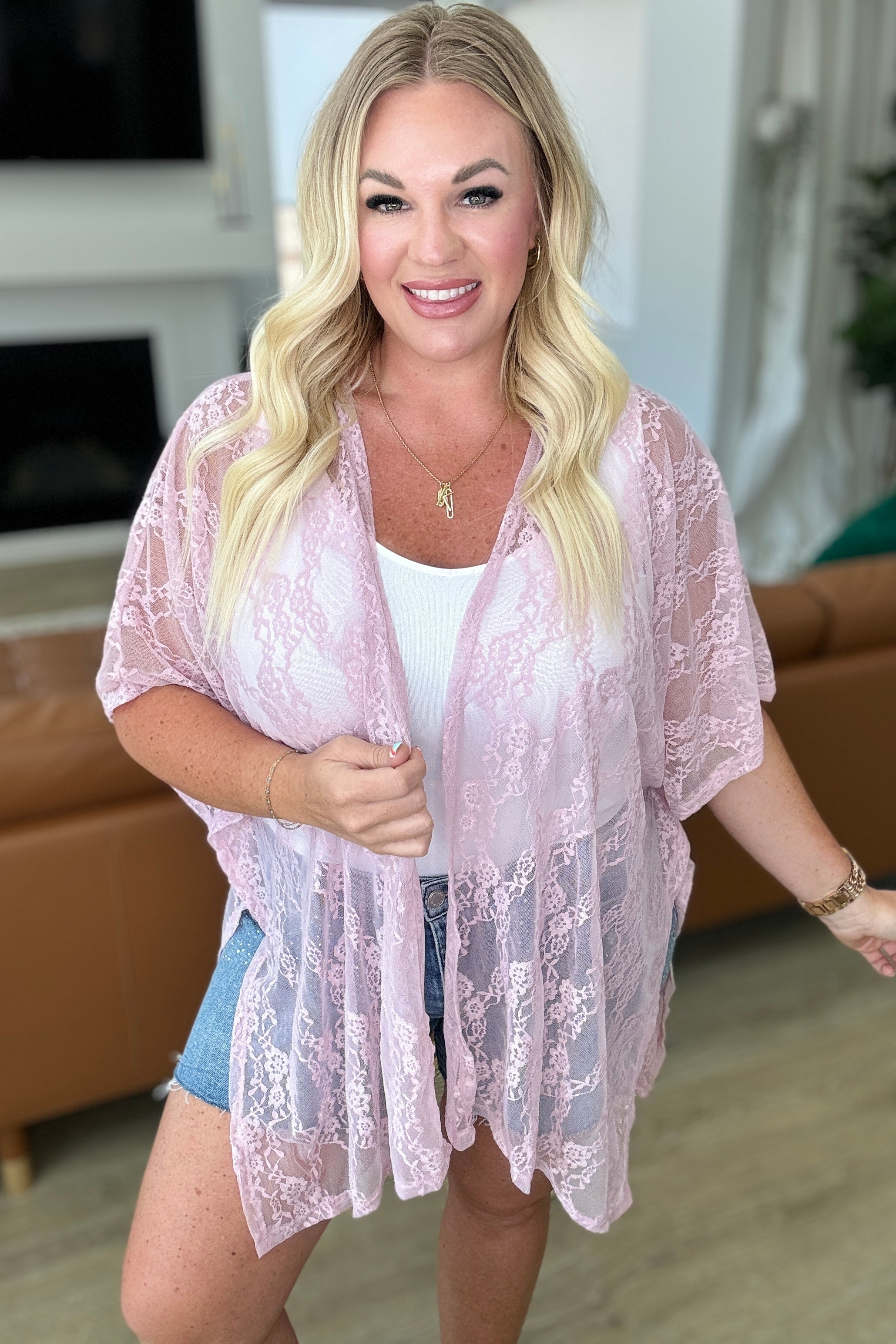 Elegant Mauve Lace Kimono Robe for Women - Lightweight Cover-Up for Beach, Pool, or Lounge - Boho Chic Loungewear & Summer Cover-Up