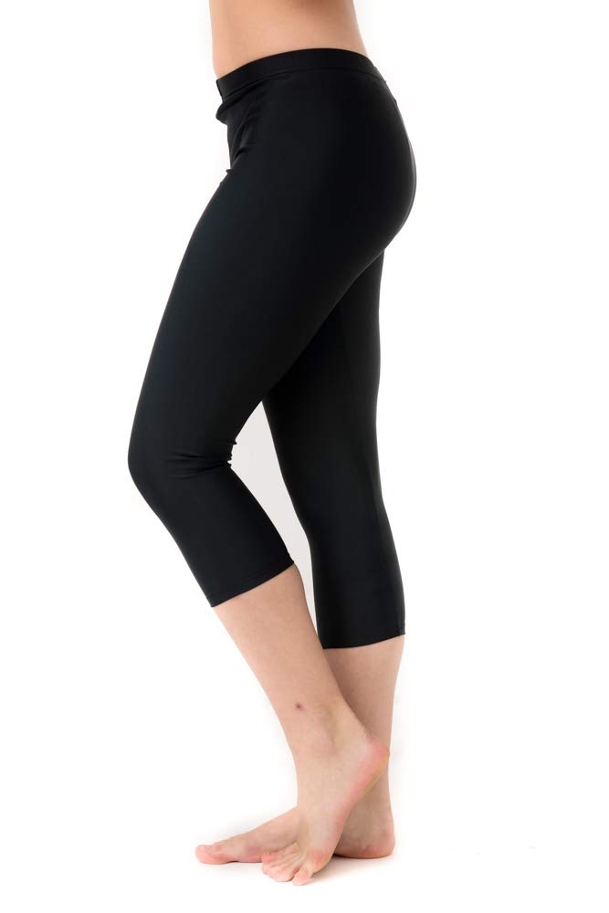 UV Protection Swim Leggings for Women - Athletic Cover Up Tights Plus Size (Black) for Beach & Yoga
