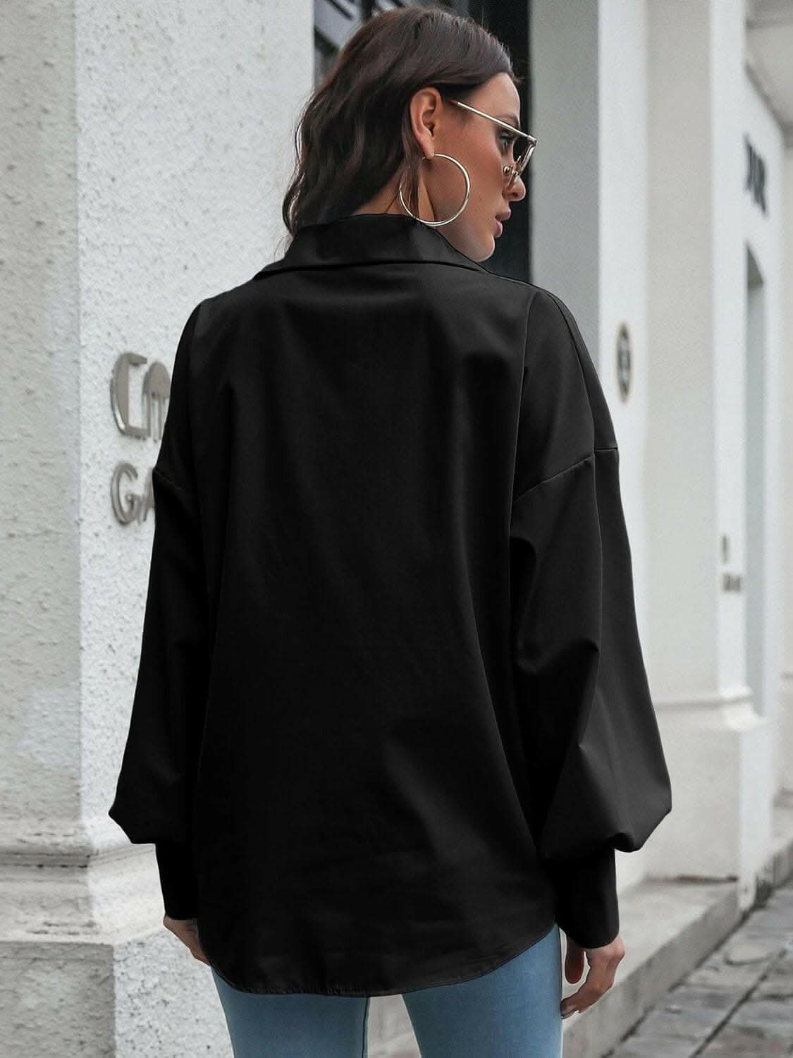 Stylish Lantern Sleeve Blouse for Women - Trendy Loose Fit Tops for Casual Outings & Office Wear