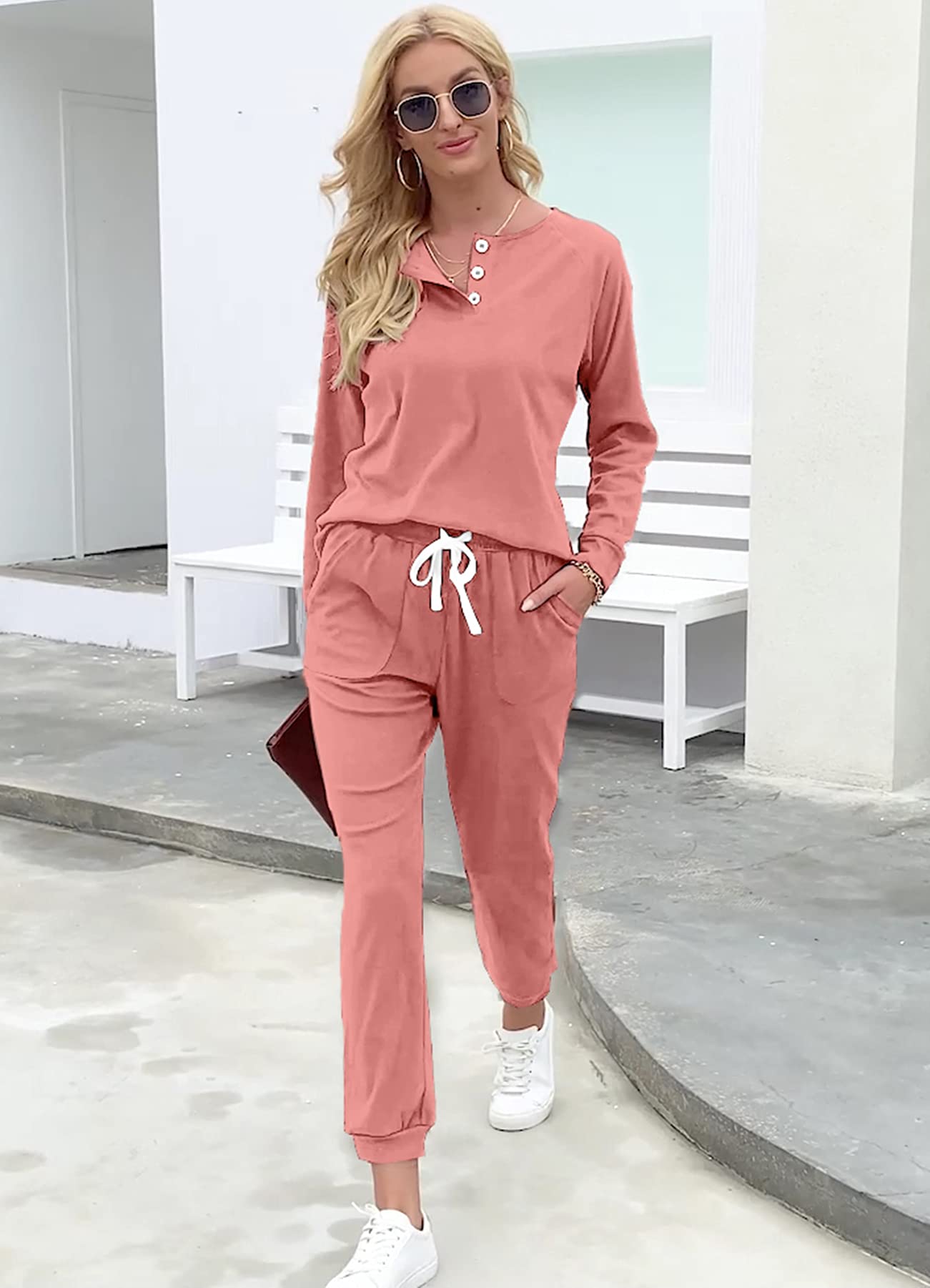 WIHOLL Women's 2-Piece Lounge Set - Button Down Sweatshirt & Sweatpants Outfit with Pockets | Cozy Loungewear for Home, Yoga & Casual Wear