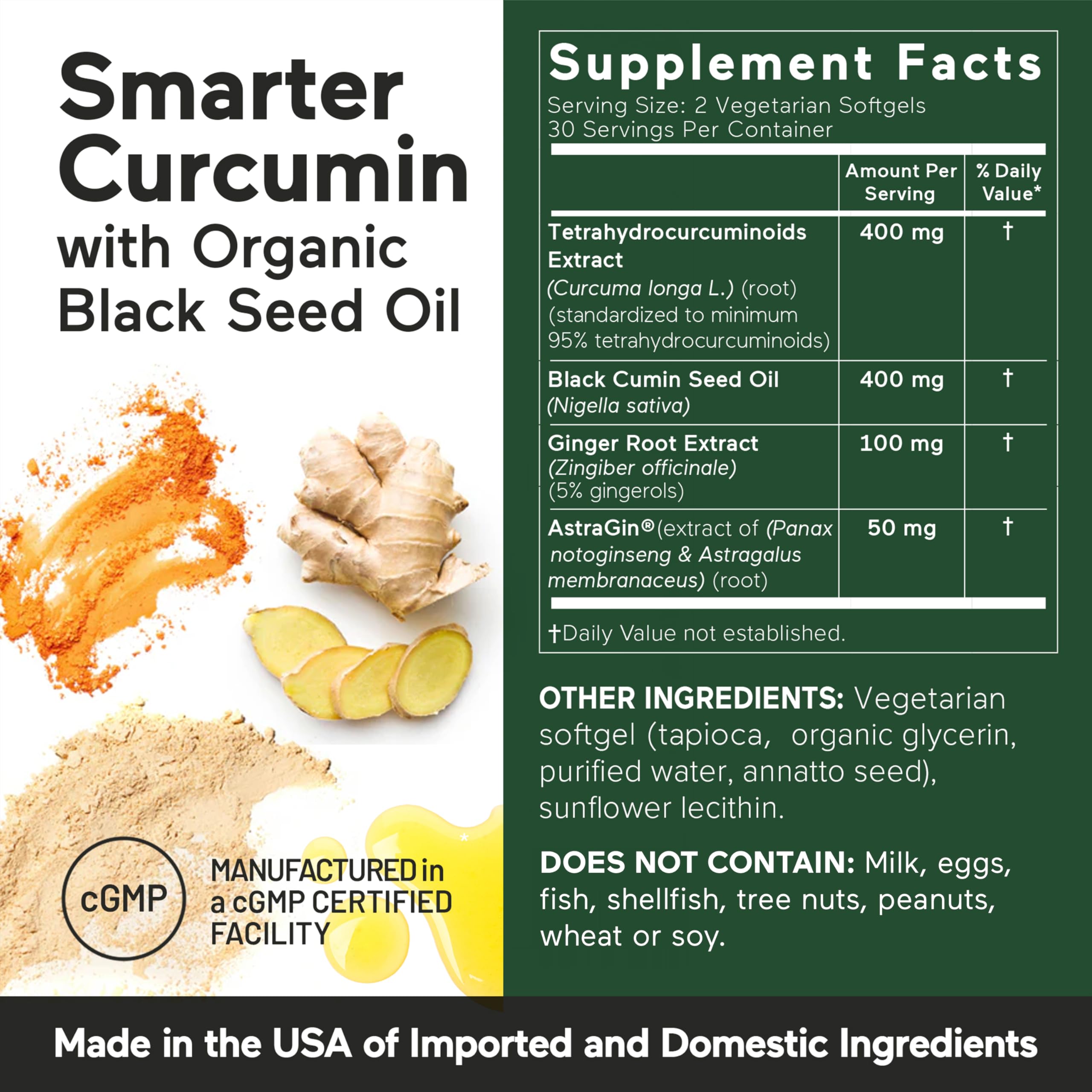 Smarter Nutrition Curcumin Softgels 400mg - 95% Tetrahydrocurcuminoids, Vegan High Absorption Supplement with Organic Black Seed Oil & Ginger for Joint & Immune Support - 360 Count - Ideal for Active Lifestyles & Wellness Routines