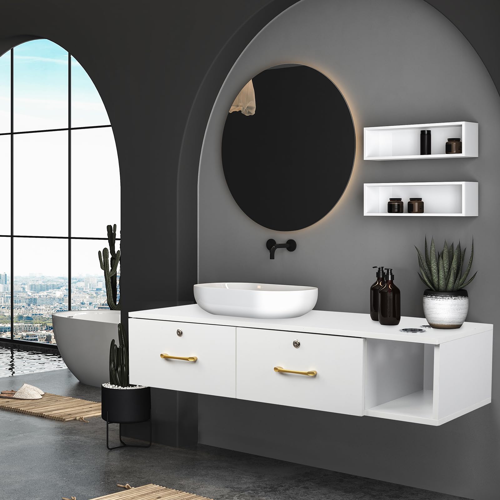 White Wall Mount Salon Styling Station with Drawers - 41.34