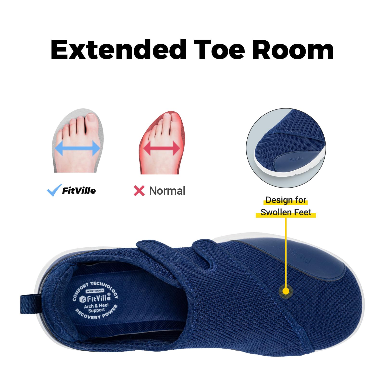 **FitVille Diabetic Shoes for Men – Extra Wide Width XX-Wide Orthopedic Slip-On Sneakers with Adjustable Closure & Arch Support – Therapeutic Cushioning for Swollen Feet – Ideal for Walking, Standing & Daily Comfort**