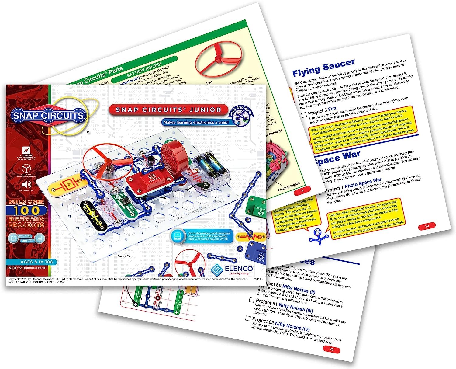Snap Circuits Jr. SC-100 Electronics Exploration Kit | 100+ STEM Projects for Kids Ages 8+ | Includes Color Manual & 28 Parts | Educational Science Toy for Home & Classroom Learning