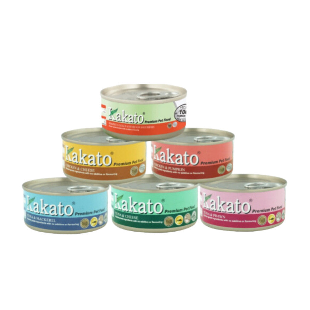 Premium Kakato Wet Can Food 170g - Chicken, Beef, Brown Rice, Tuna Fillet & Cheese Variety Pack - Healthy Natural Flavors for Cats and Dogs - Perfect for Mealtime, Training Treats & Weight Management