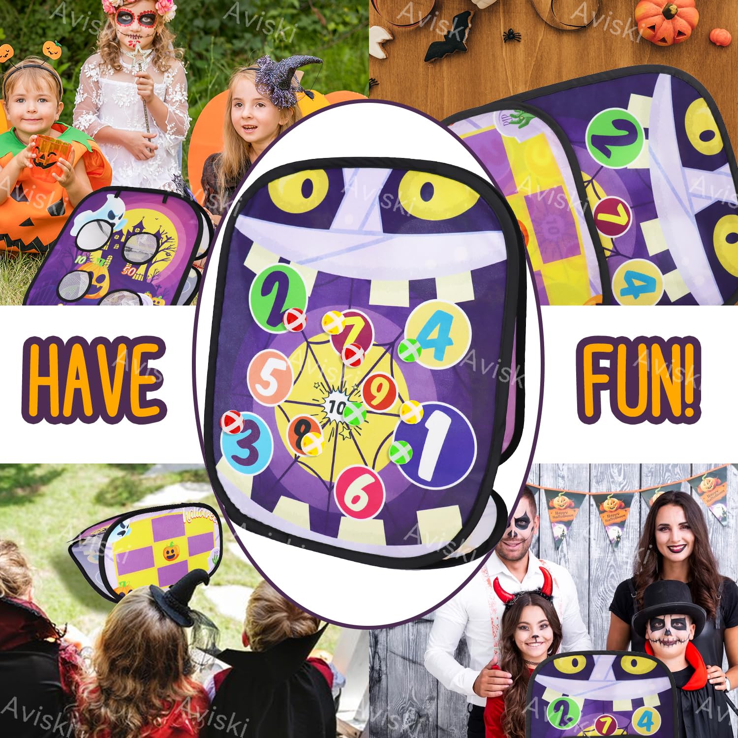 Halloween Bean Bag Toss Game Set for Kids & Family - Ghost Pumpkin Castle Pattern with Scoring Board - Outdoor & Indoor Halloween Party Games, Yard Activities, Carnival Fun
