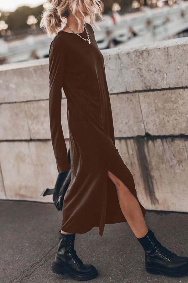 Bedisse Cotton Blend Long Sleeve Relaxed Slit Midi Dress - Comfortable Casual & Work Wear for Women | Perfect for Office, Date Night & Weekend Outings