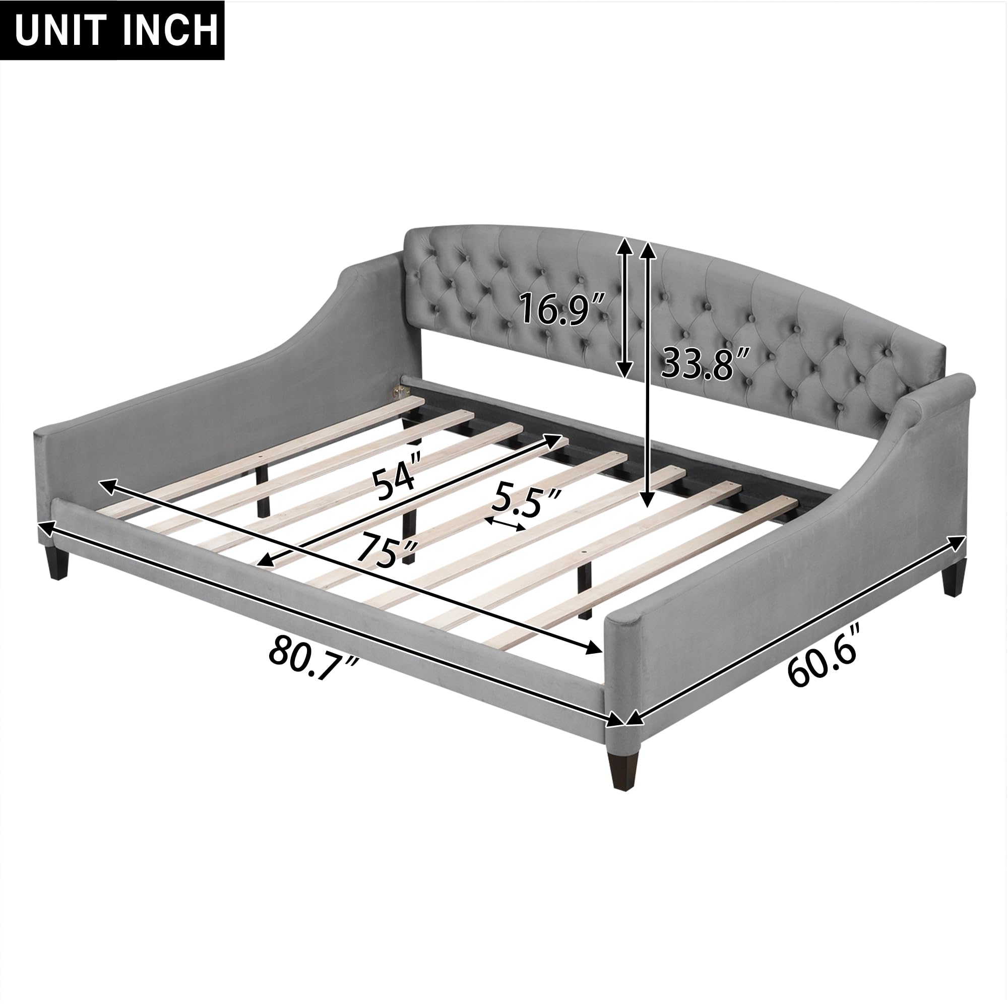 LZ LEISURE ZONE Full Size Upholstered Daybed Sofa Bed - Convertible Sleeper for Bedroom & Living Room, No Box Spring Needed, Grey - Perfect for Guest Rooms, Small Spaces & Modern Apartments