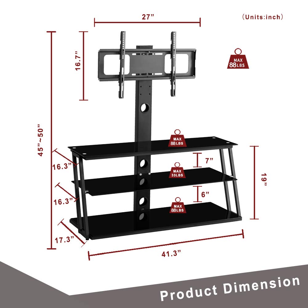 SSLine 3-Tier Tempered Glass TV Stand for 65