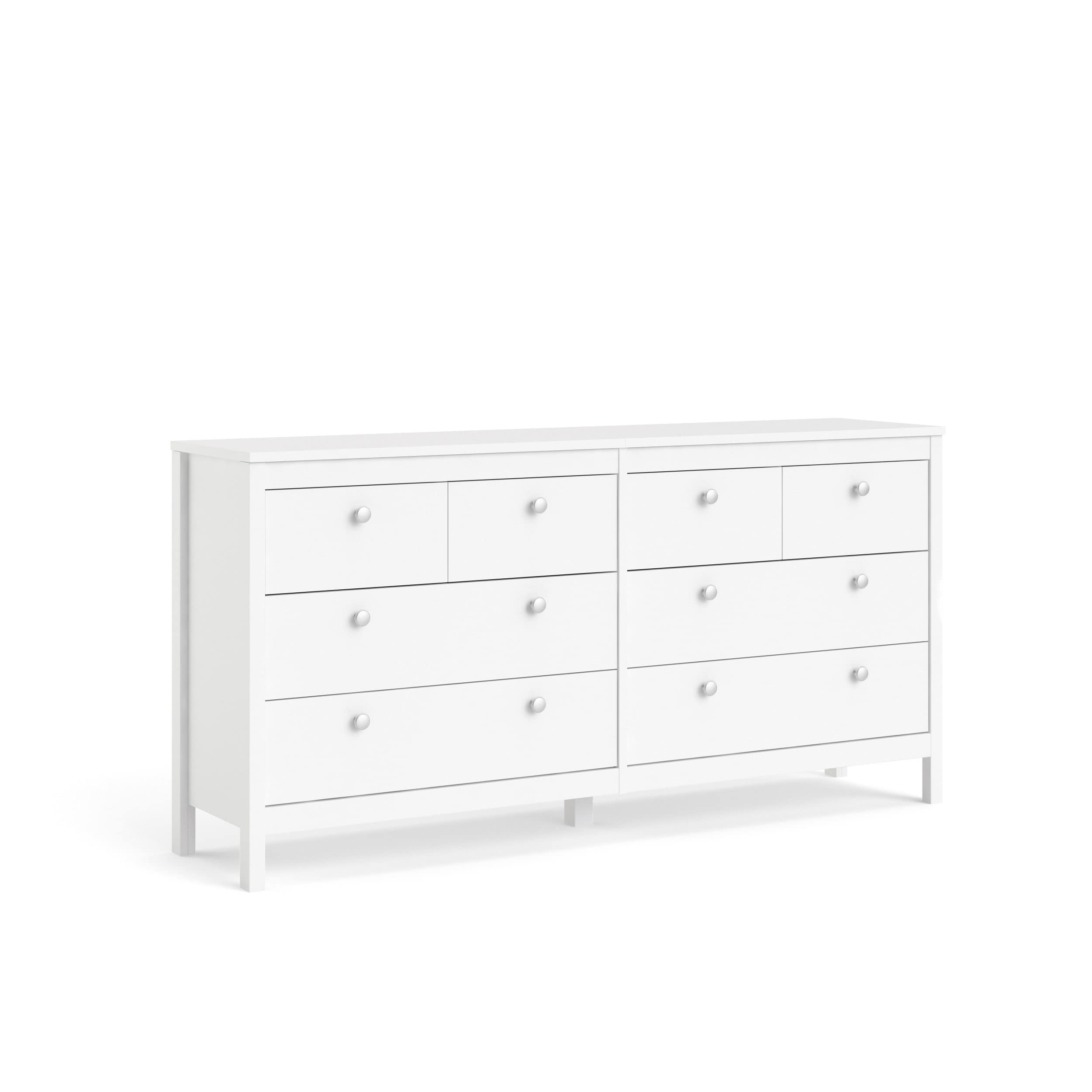 Tvilum 8-Drawer Double Dresser in White - Modern Bedroom Storage Solution for Clothes, Linens & Accessories