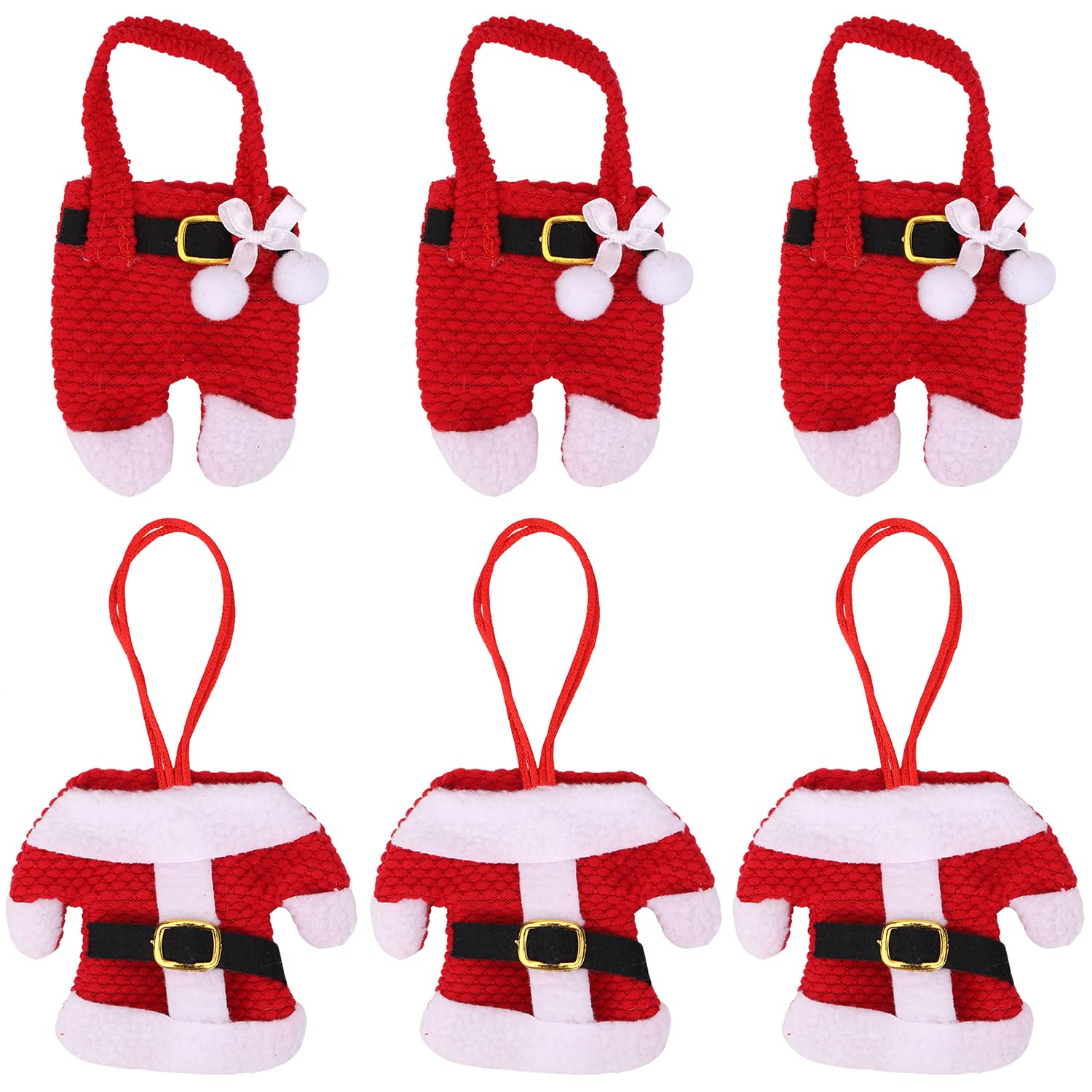 Weddecor 6-Piece Santa Suit Christmas Table Place Settings - Festive Silverware Holders with Candy Stocking Pockets - Holiday Cutlery Bags for Forks & Spoons - Elegant Christmas Dinner Party Decorations (Perfect for Holiday Gatherings, Family Dinners & Festive Table Settings)