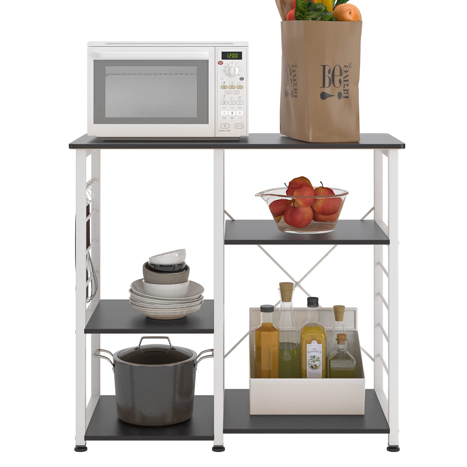 SogesFurniture 3-Tier Kitchen Baker's Rack with Microwave Stand - Black Metal Utility Storage Shelf for Kitchen, Pantry & Dining Room Organization - Perfect for Small Spaces & Apartment Living