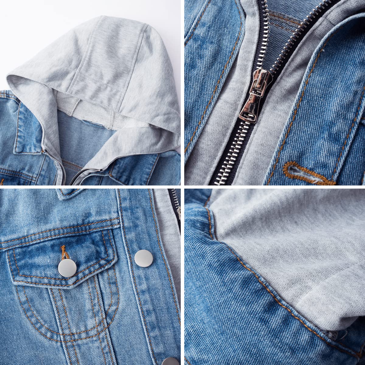 MISS MOLY Women's Denim Jacket with Hood - Casual Layered Drawstring Jean Coat with Pockets | Perfect for Spring/Fall Outfits, Streetwear & Everyday Wear