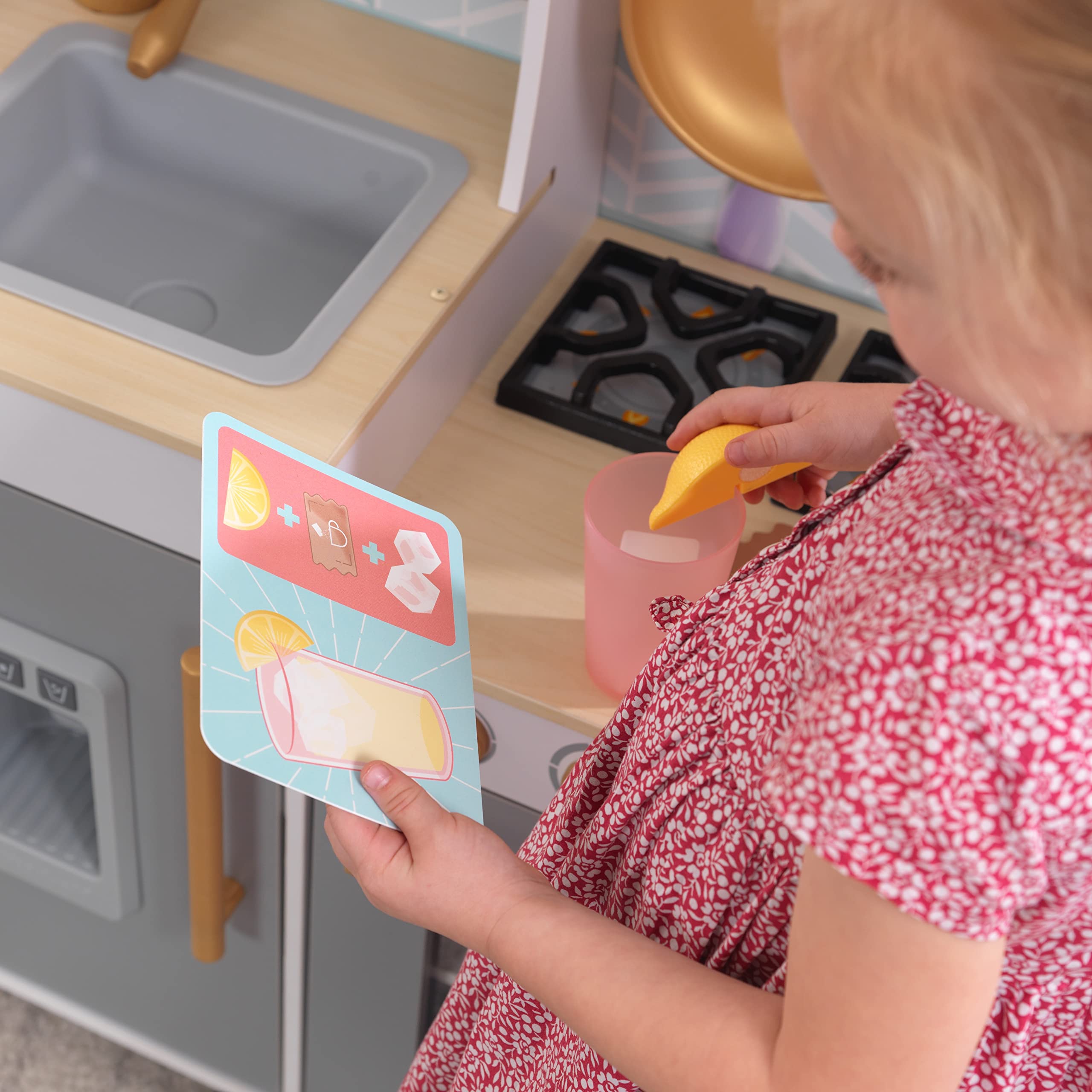 KidKraft Happy Harvest Wooden Play Kitchen Set for Kids with Play Food, Accessories & Working Ice Maker - Pretend Cooking Toy for Toddlers & Preschoolers - Perfect for Imaginative Play, Role Playing & Early Learning at Home or Classroom