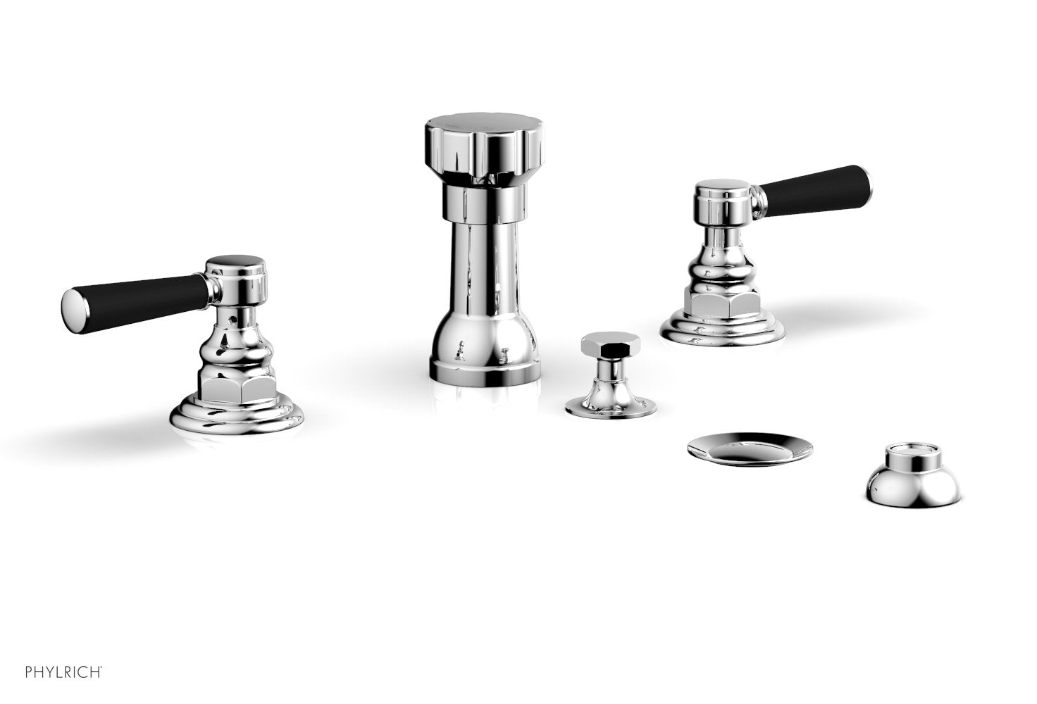 HEX TRADITIONAL 4-Hole Bidet Faucet Set with Satin Black Lever Handles - Model 500-61 - Perfect for Bathroom Renovation & Modern Toilet Upgrades