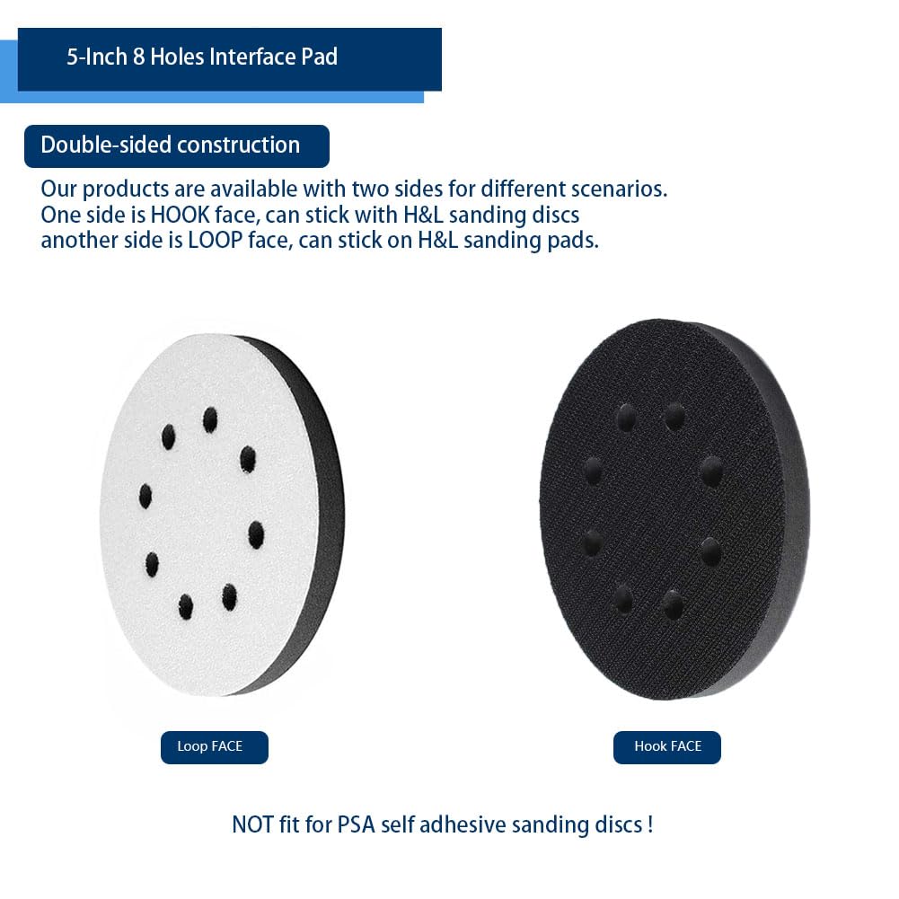 5PCS 5-Inch Soft Density Hook and Loop Sponge Cushion Buffer Backing Pads with 8 Holes - Foam Sanding Interface Pads for Orbital Sander, Automotive Polishing & Woodworking - Perfect for Car Detailing, Furniture Refinishing & DIY Projects