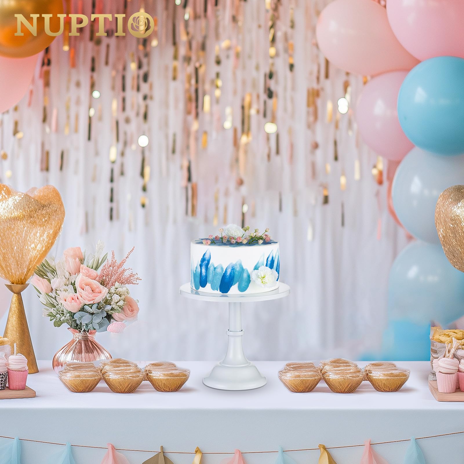 NUPTIO 9.84 Inch White Metal Cake Stand - Tiered Dessert Display for Weddings, Birthdays & Bridal Showers | Elegant Cupcake Holder & Food Riser for Party Treats, Afternoon Tea & Special Events (25cm Pedestal Plates)