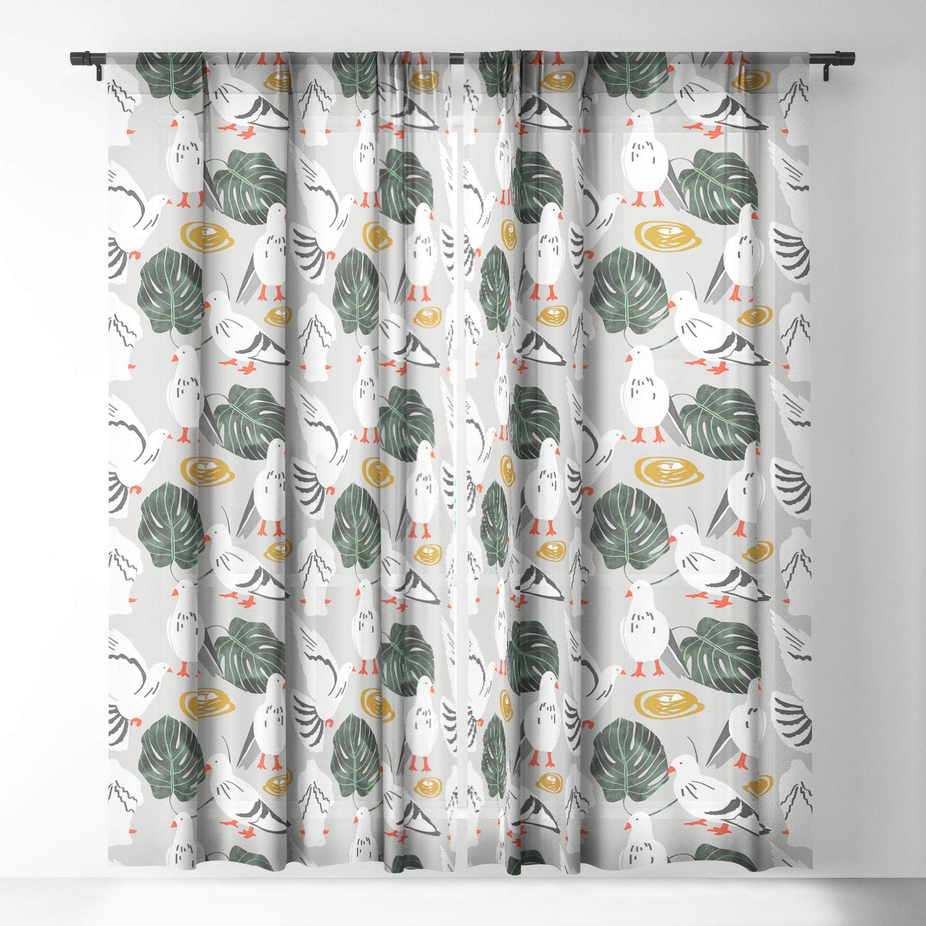 83 Oranges White Pigeons Sheer Curtains 50x96 Inches - Light Gray Window Drapes for Living Room, Bedroom & Nursery Decor