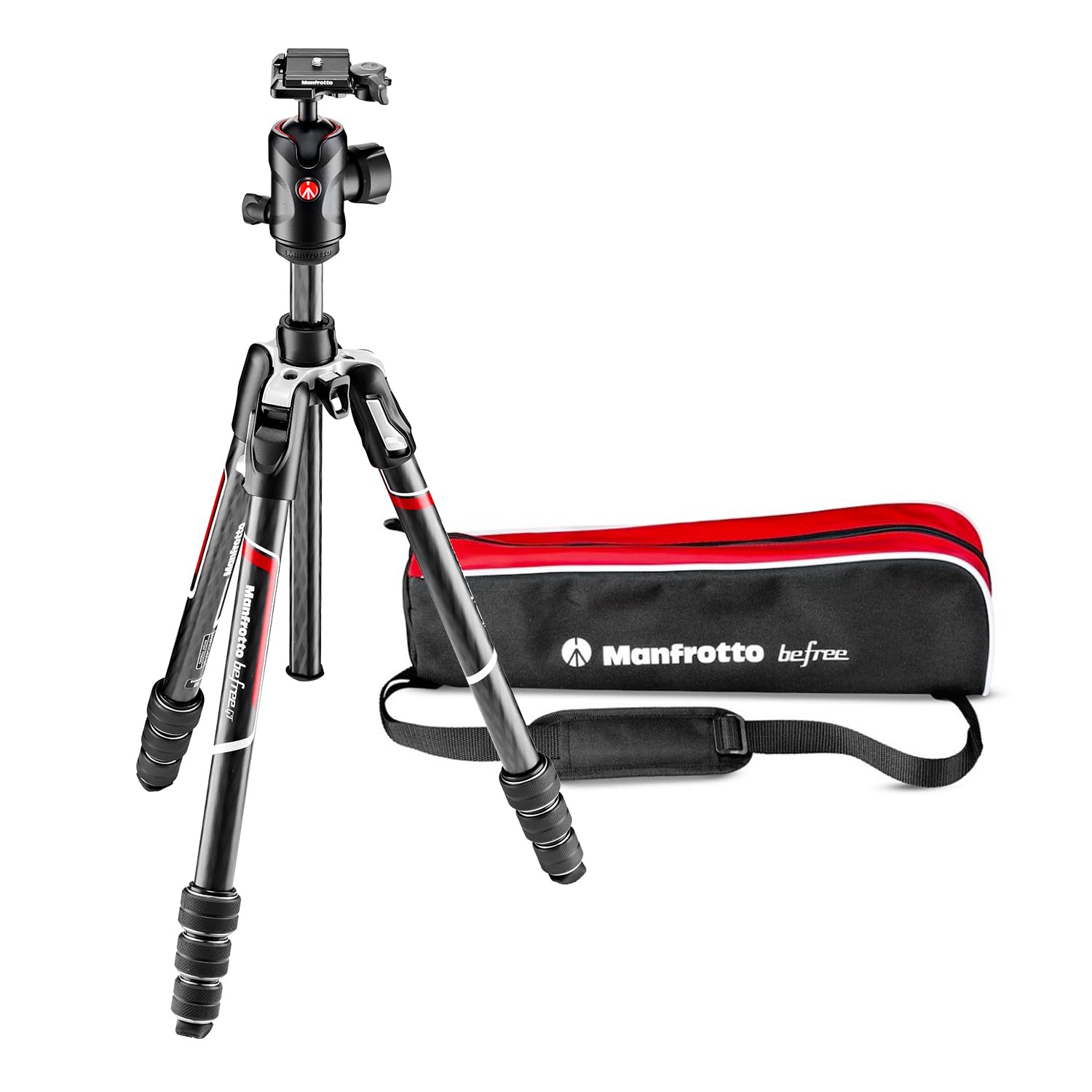 Manfrotto Befree GT 4-Section Carbon Fiber Travel Tripod with 496 Center Ball Head - Lightweight Compact Tripod for Photography & Videography - Perfect for Travel, Hiking & Outdoor Adventures