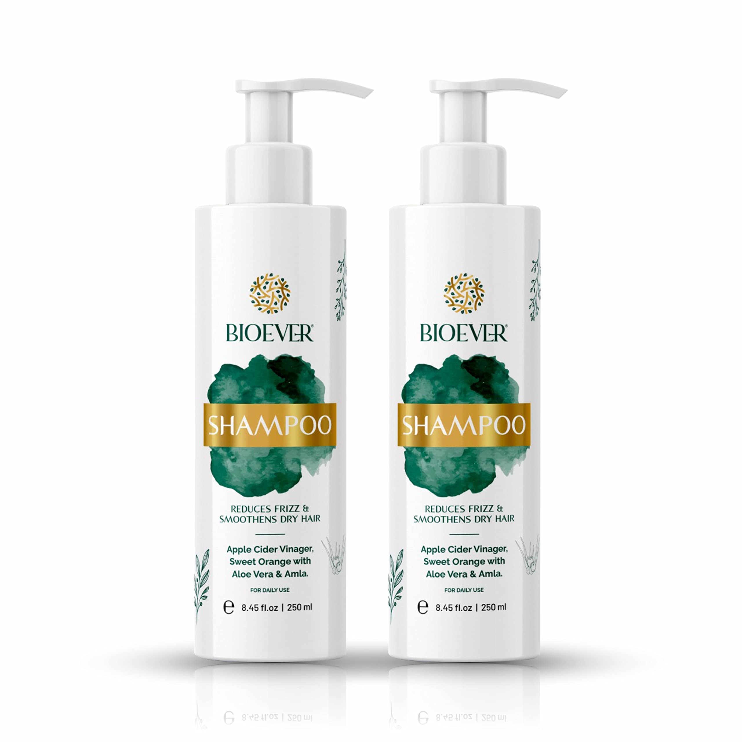 Bioever Anti Hair Fall Shampoo with Apple Cider Vinegar, Aloe Vera & Amla - Frizz Control & Hair Strengthening Treatment - Paraben Free & Sulfate Free - 2 Pack (250ml Each) for Men & Women - Perfect for Daily Use & Damaged Hair Repair