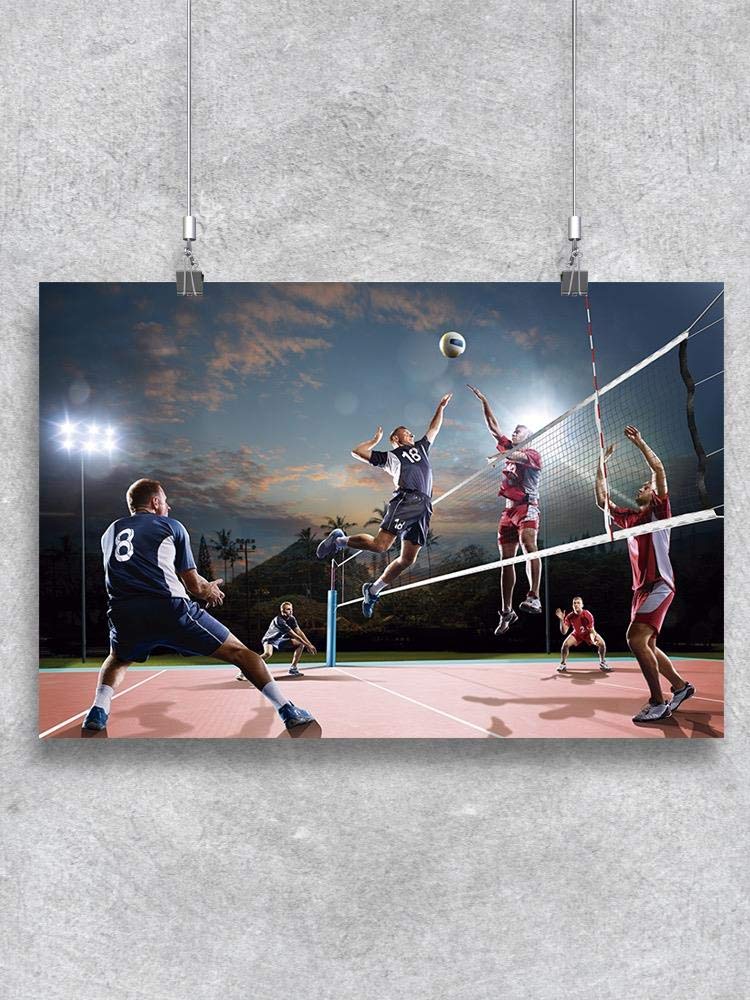 Volleyball Players at Night - High-Quality Sports Poster for Fans & Athletes - Perfect for Bedroom, Gym & Locker Room Decor