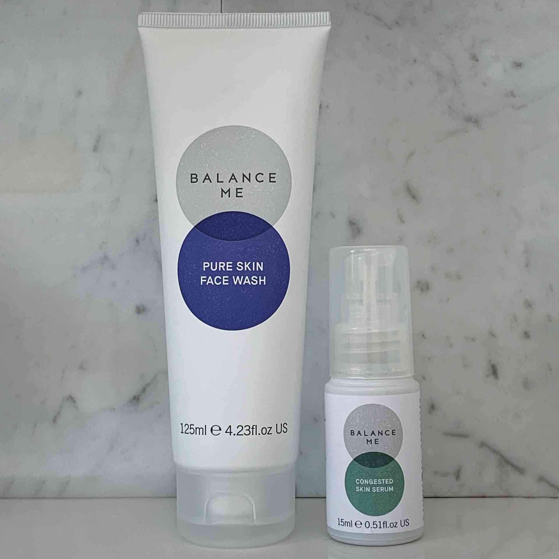 Balance Me Soothe + Clear Duo - Congested Skin Serum & Pure Skin Face Wash - Vegan & Cruelty-Free Skincare for Blemish-Prone Skin - Perfect for Daily Acne Treatment & Sensitive Skin Care Routine