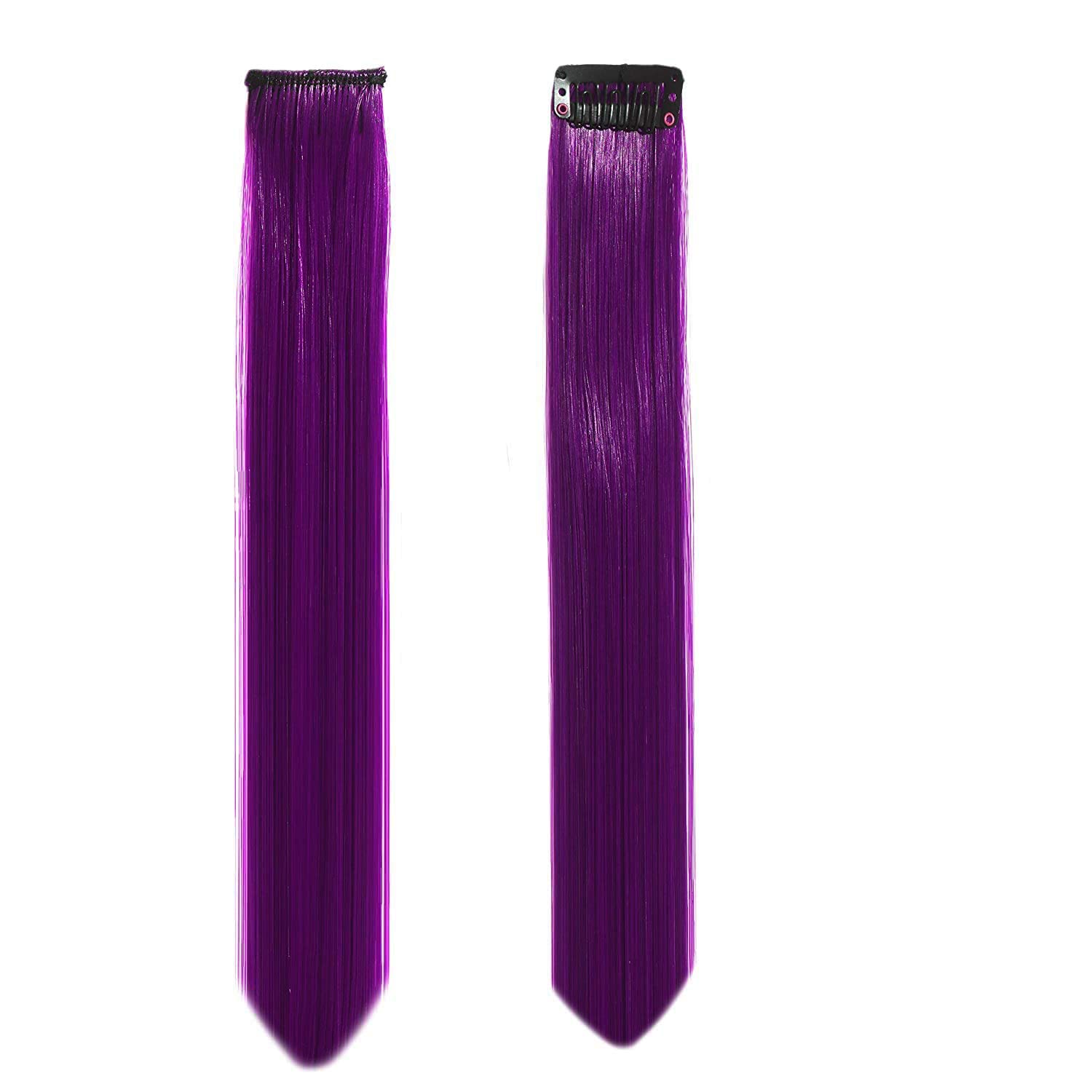Flushia Reusable Purple Hair Streaks Extensions for Women - 2 Pack | Clip-In Colored Hair Highlights for Parties, Cosplay & Daily Styling