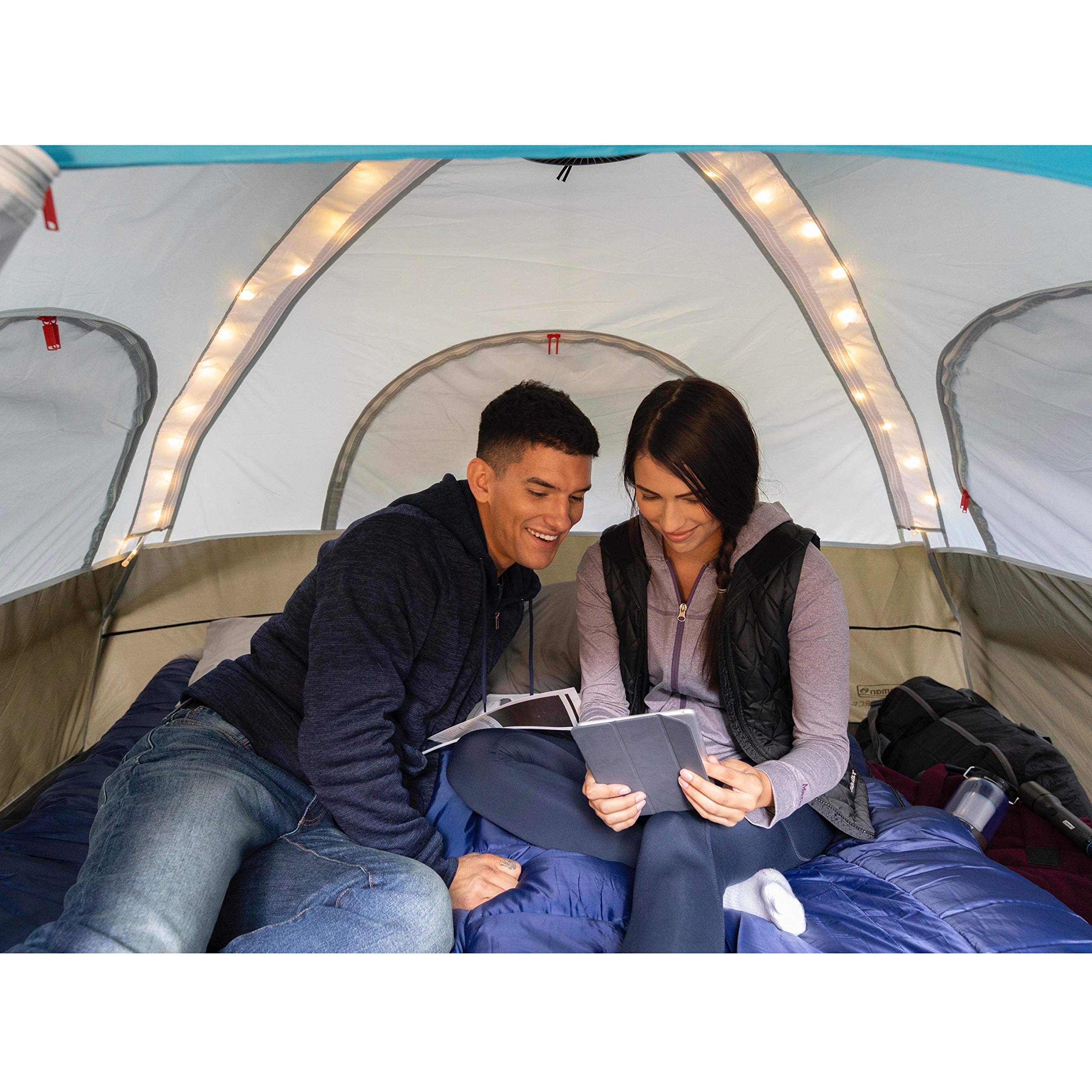 Coleman OneSource Rechargeable 4/6 Person Camping Tent with Airflow System & LED Lighting - Includes Rainfly, Tent Fan, Lights, and Interchangeable Battery Pack - Easy Setup Tent for Family Camping, Hiking, and Outdoor Adventures