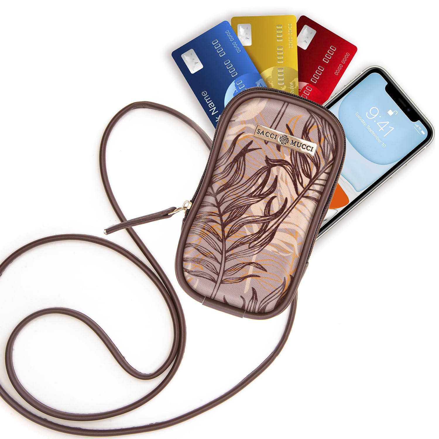 SACCI MUCCI Women's Crossbody Phone Bag - Stylish Cell Phone Pouch with Wallet & Sling Design - Perfect for Everyday Use, Travel, and Shopping (Botanical Print)