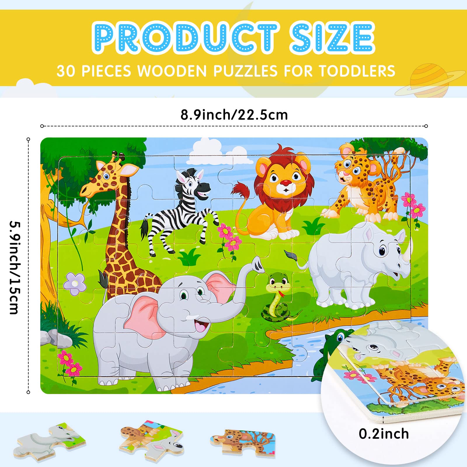 18-Piece Wooden Jigsaw Puzzles for Kids Ages 3-8 - Educational Learning Toys Set for Toddlers Boys & Girls - Perfect for Preschool Classroom, Birthday Gifts & Family Game Night