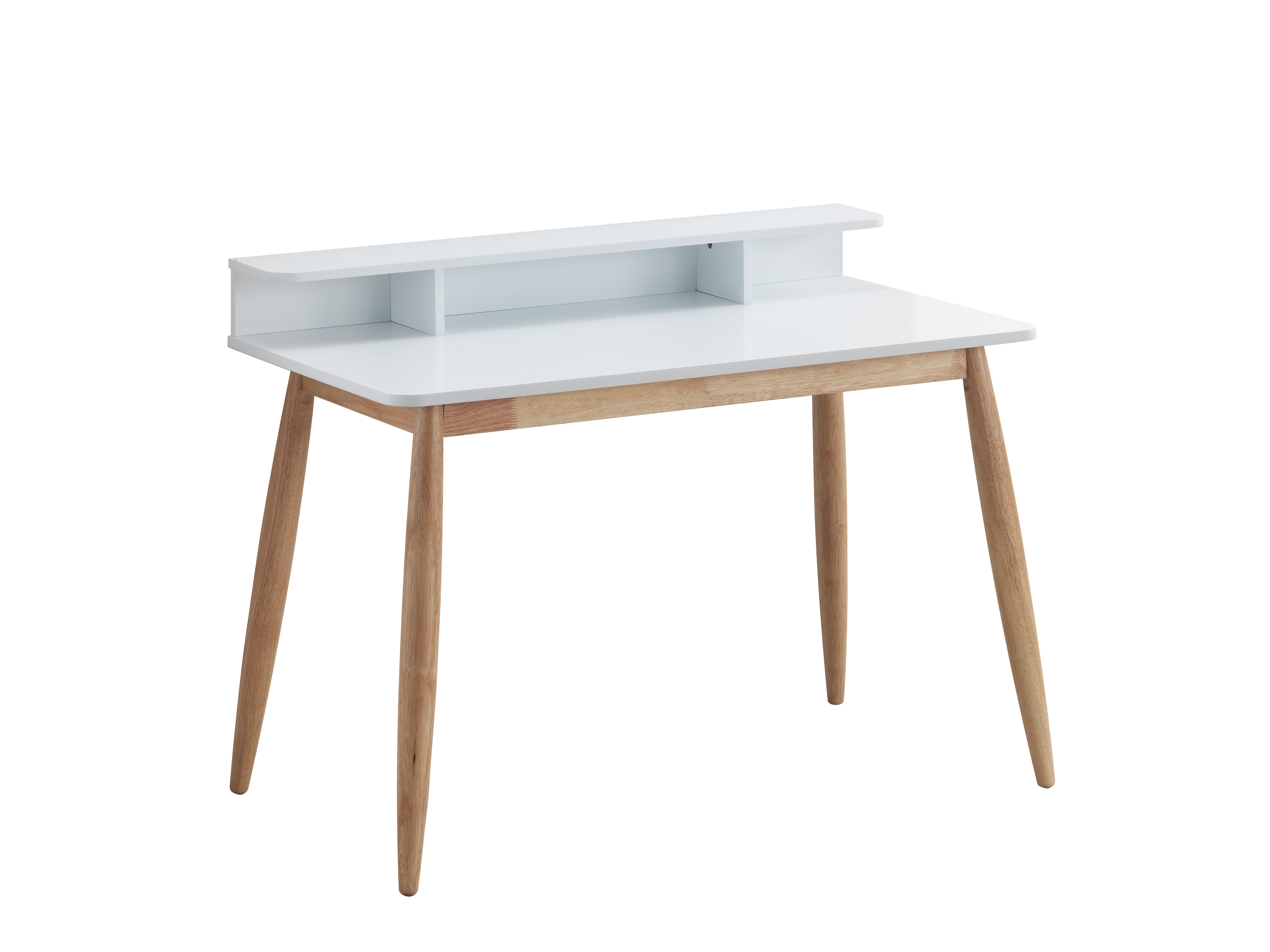 Roundhill Furniture Roskilde Mid Century Modern White Wood Writing Desk with Hutch - Stylish Home Office & Study Room Furniture for Work & Productivity