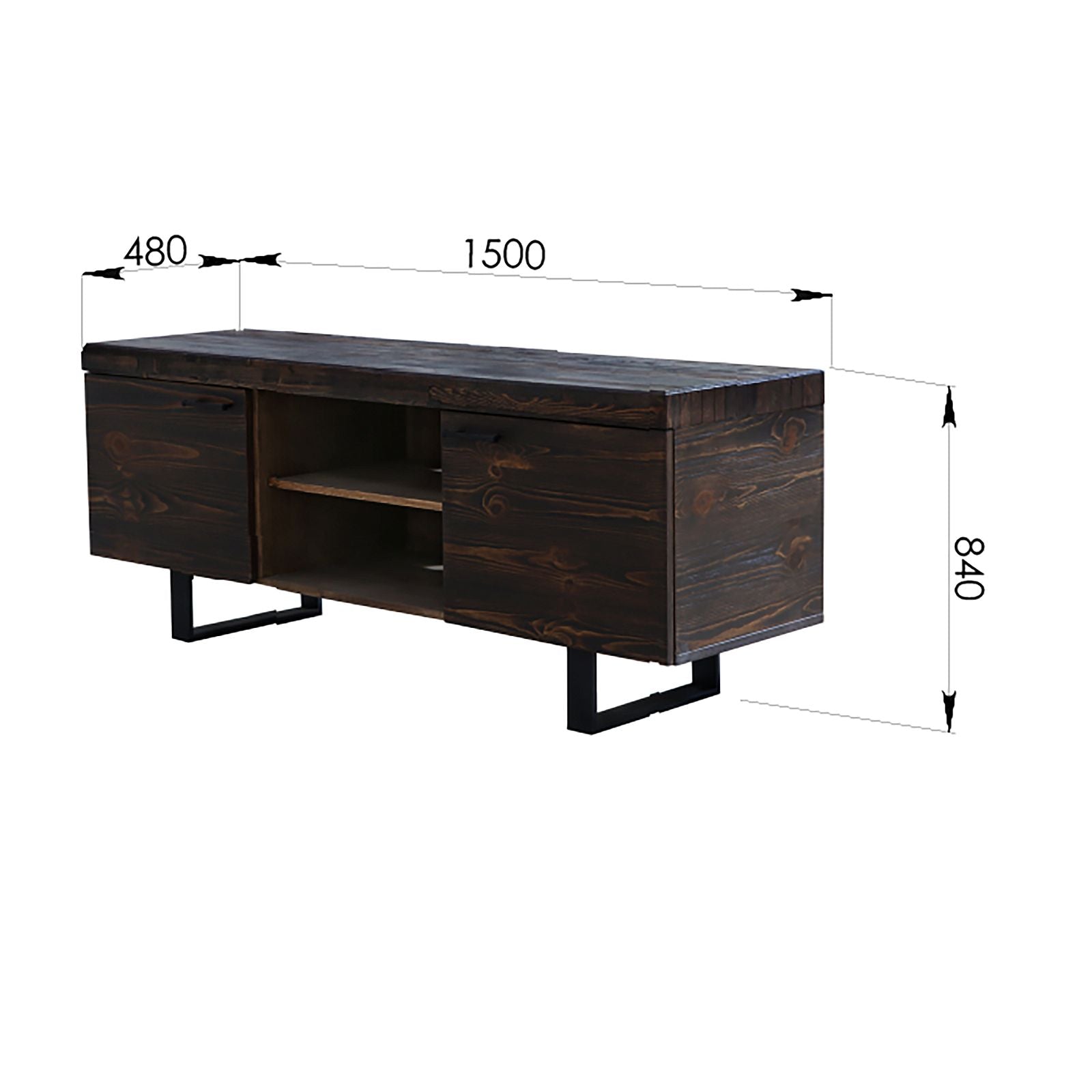 Rustica 160cm Solid Pine Wood TV Stand with 2 Doors - Black Entertainment Center for Living Room, Bedroom & Home Theater