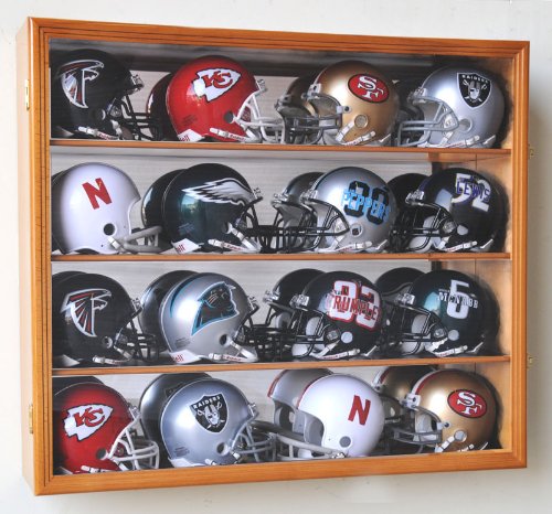 16 Mini Helmet Display Case with Mirror Back - Black - Perfect for Football, Baseball & Sports Memorabilia Collection & Home Decor