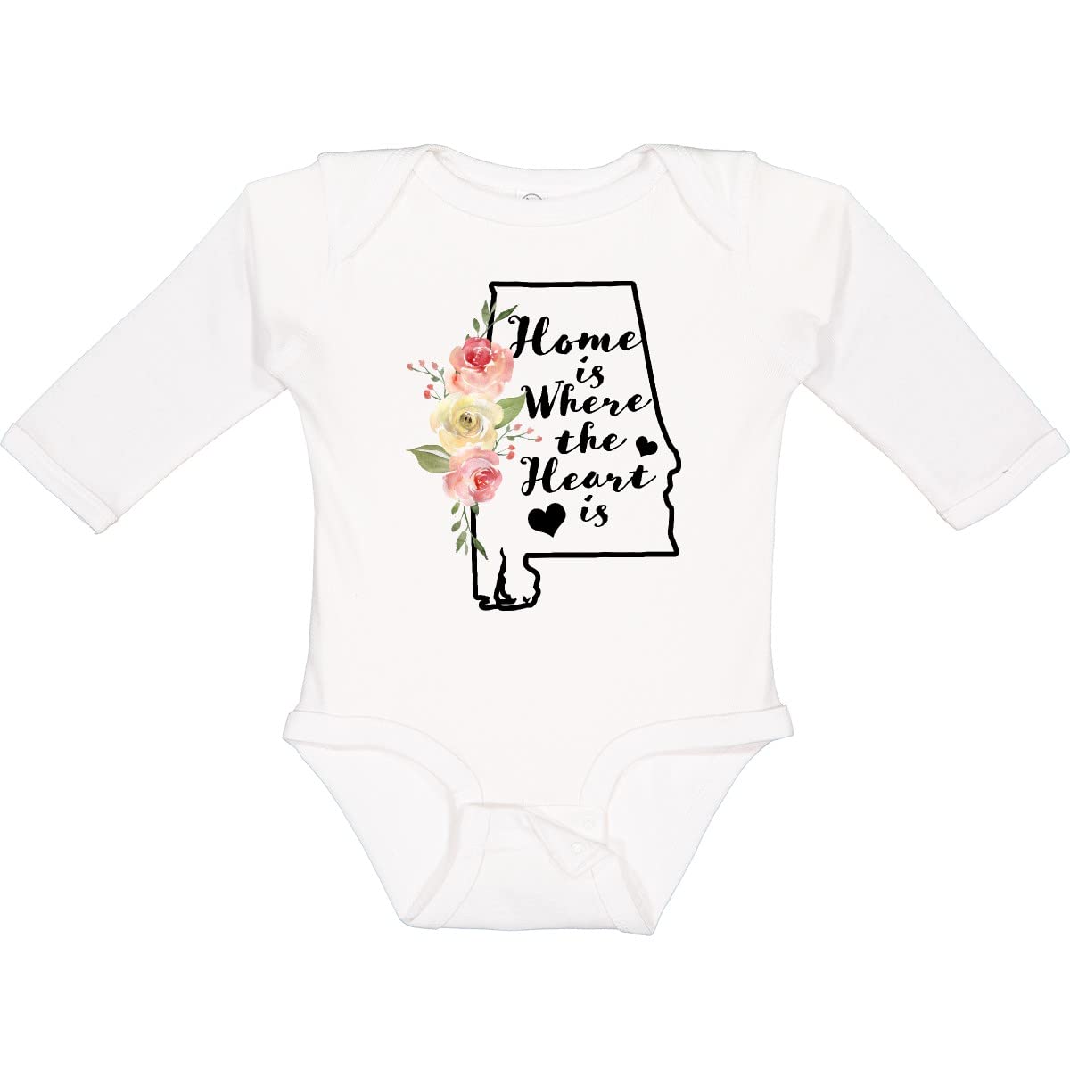 Inktastic Alabama Home Is Where the Heart Is Watercolor Print Long Sleeve Baby Bodysuit - Soft Cotton Onesie for Newborns & Infants - Perfect for Family Photos, Holidays & Everyday Wear