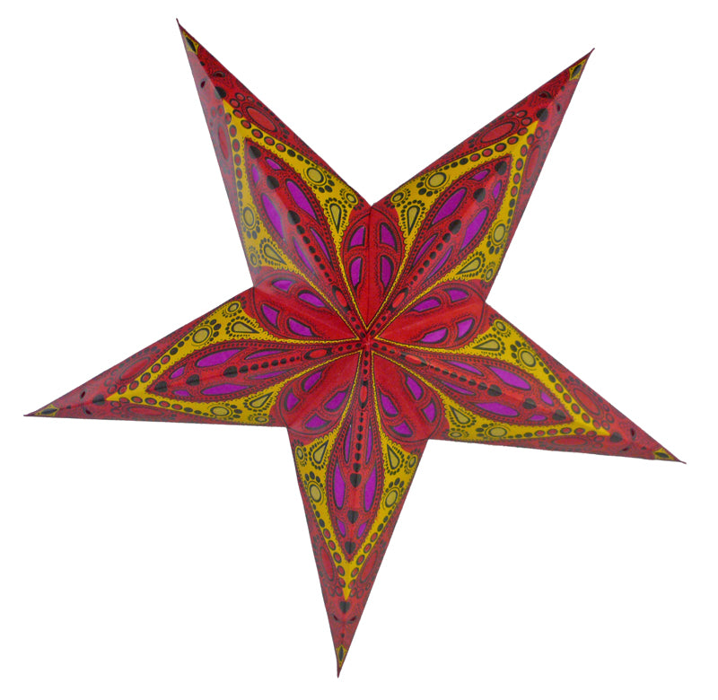 24 Red Exotic Dahlia Paper Star Lanterns - Elegant Hanging Wedding & Party Decorations for Indoor/Outdoor Events, Home Decor, and Special Occasions