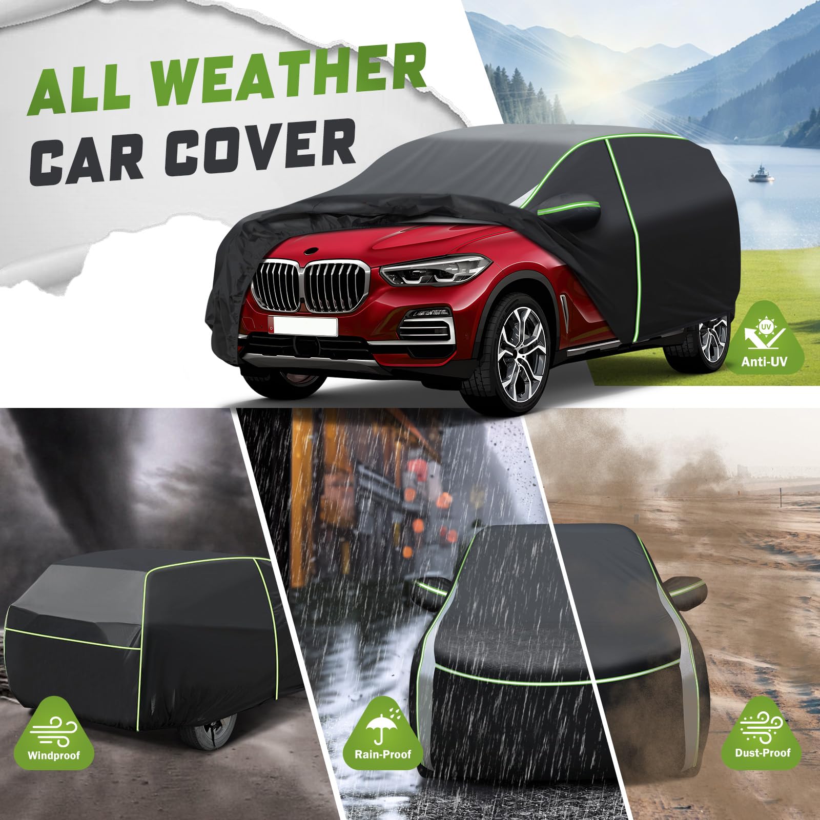 Mixsuper Premium All-Weather Car Cover for BMW X5 (2007-2024) - Waterproof Outdoor Protection with Zipper Door & Reflective Strips | Perfect for Garage, Driveway & Long-Term Vehicle Storage