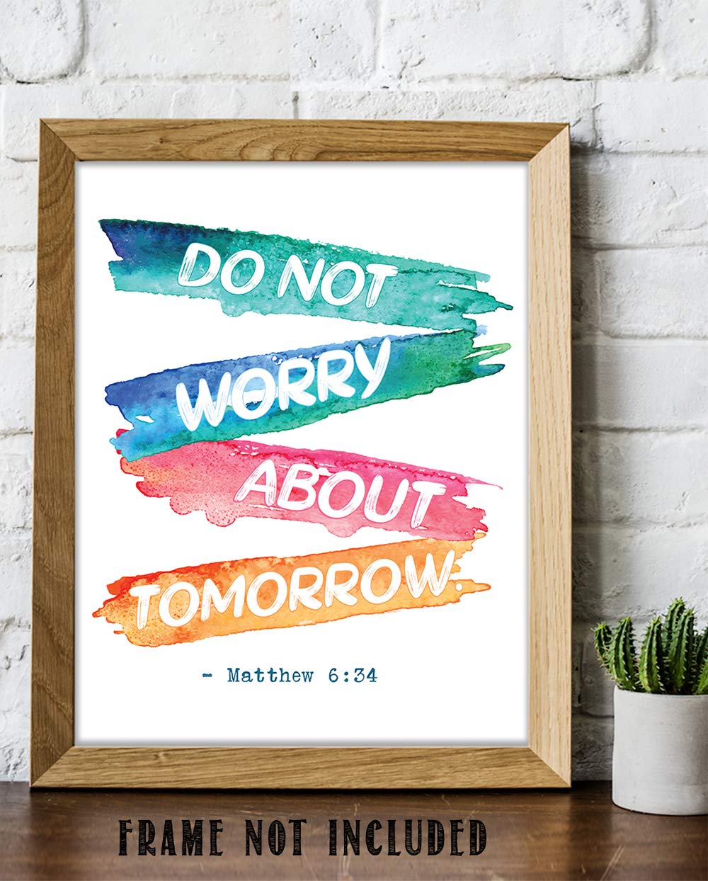 TJ Originals - Matthew 6:34 Bible Verse Wall Art - 'Do Not Worry About Tomorrow' Christian Scripture Print - 11x14 Inspirational Home Decor for Living Room, Bedroom & Office - Perfect Gift for Women, Family & Friends (Paint Stripes Design)