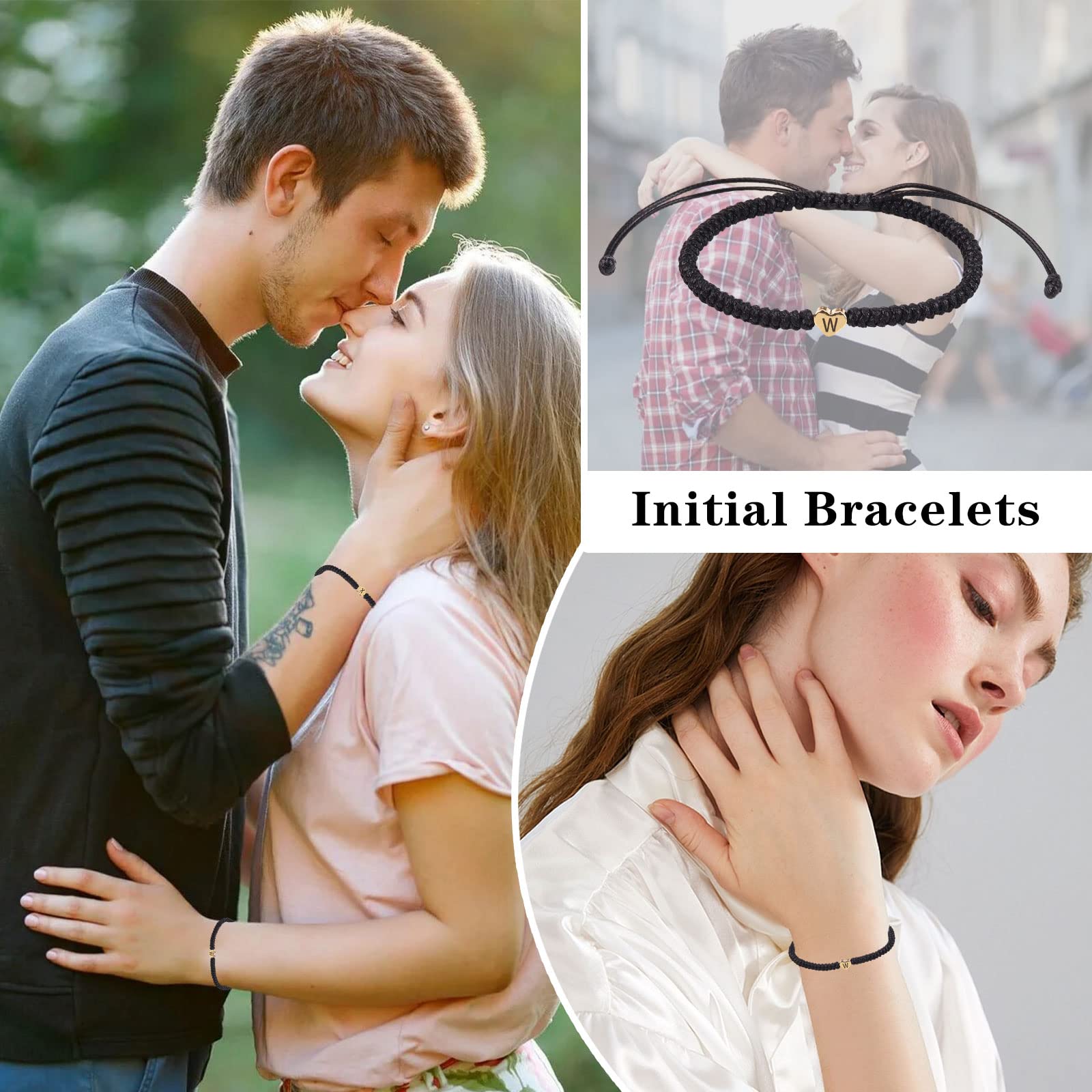 Personalized Initial Bracelets for Women, Men, Teens - Adjustable A-Z Letter Braided Friendship Jewelry - Best Friend Birthday, Graduation, Mother's Day Gift (Black, V) - Perfect for Daily Wear, Special Occasions & Meaningful Gifts