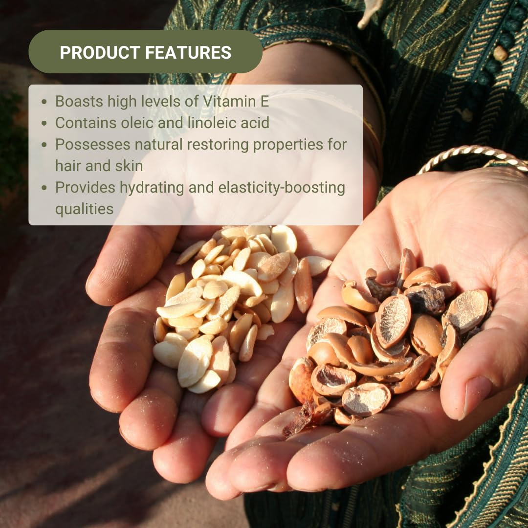 Pure Moroccan Argan Oil for Hair & Skin - 100% Organic Cold Pressed Argan Oil for Hair Growth, Face Moisturizer & Skin Care - 8oz - Ideal for Dry Hair, Split Ends, Wrinkles & Nourishing Skin
