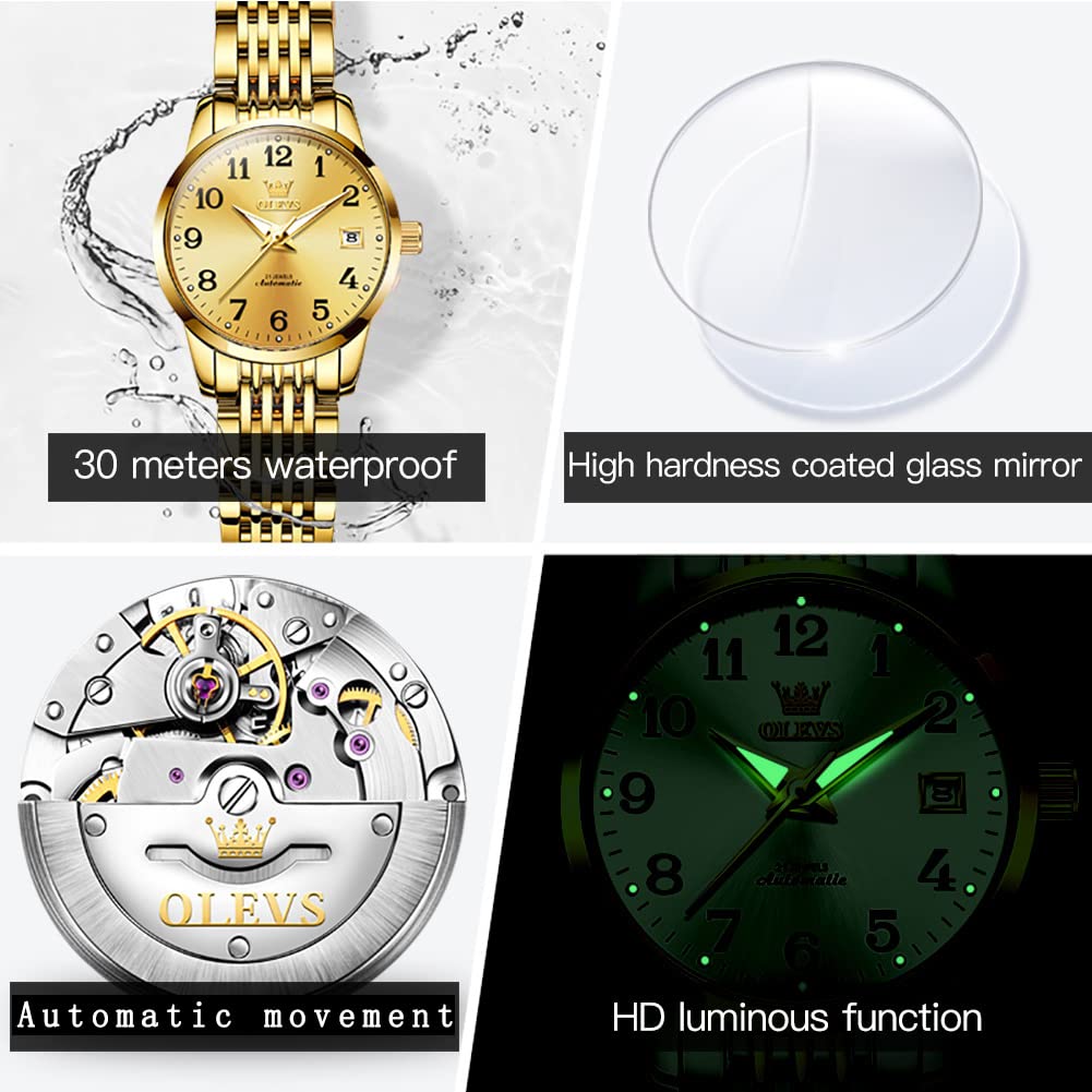 OLEVS Women's Automatic Diamond Watch - Small Face Self-Winding Ladies Dress Watch, Waterproof & Fashionable - Perfect for Business, Party & Everyday Wear