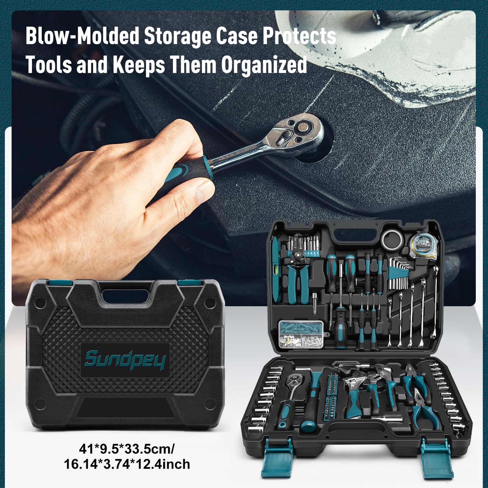 SUNDPEY 281-Piece Home Tool Kit - Complete Portable Repair Tool Set with Socket Wrench, Screwdrivers, Pliers, Hex Keys & Toolbox - Perfect for DIY, Home Maintenance & Auto Repairs