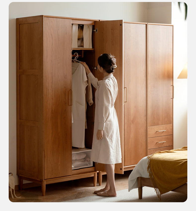Solid Oak and Cherry Wood Wardrobe - Elegant and Durable Closet for Bedroom, Living Room, or Walk-In Closet Storage