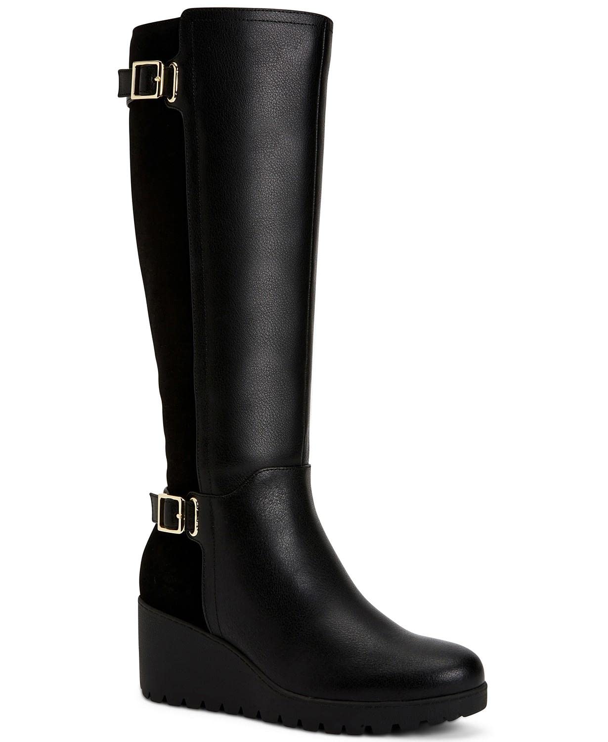 Giani Bernini Women's Sannaa Wedge Boots - Black Leather Ankle Booties, Size 8.5, Comfortable Heels for Work, Date Night & Fall Fashion