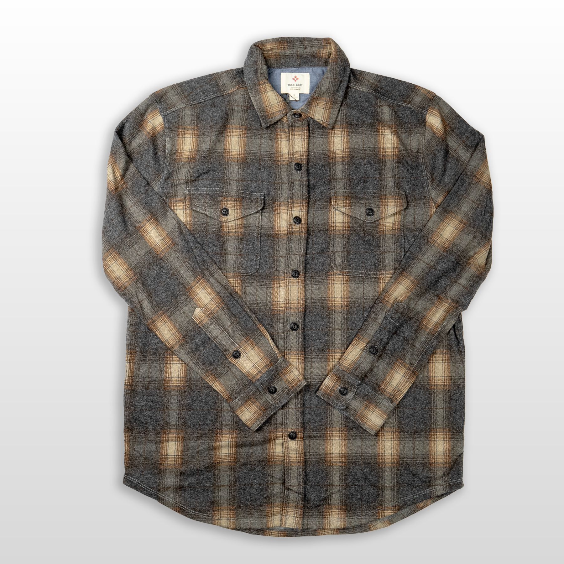 TRUE GRIT Grey Plaid Long Sleeve Shirt for Men - Comfortable Flannel Button-Up Shirt for Casual Wear, Outdoor Adventures & Work